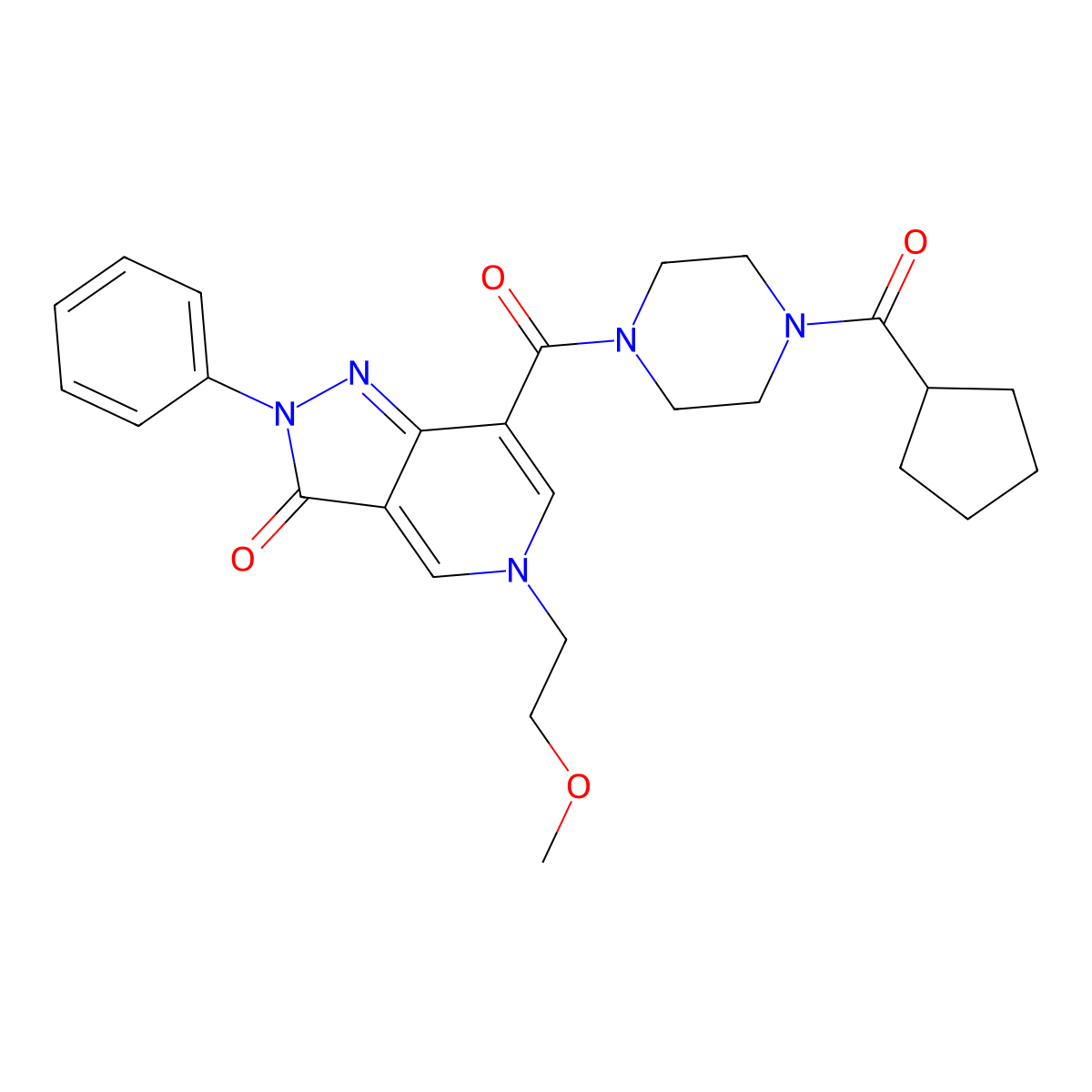 7-(4-(cyclopentanecarbonyl)piperazine-1-carbonyl)-5-(2-methoxyethyl)-2-phenyl-2H-pyrazolo[4,3-c]pyridin-3(5H)-one molecular structure, CAS 1021077-99-5