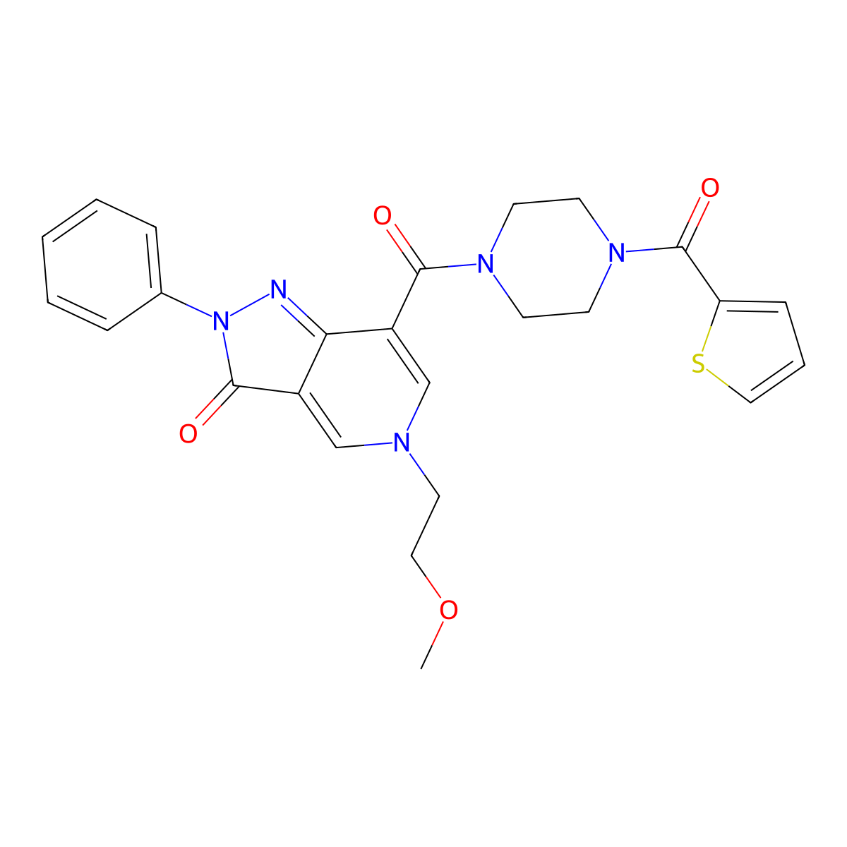 5-(2-methoxyethyl)-2-phenyl-7-(4-(thiophene-2-carbonyl)piperazine-1-carbonyl)-2H-pyrazolo[4,3-c]pyridin-3(5H)-one molecular structure, CAS 1021078-05-6