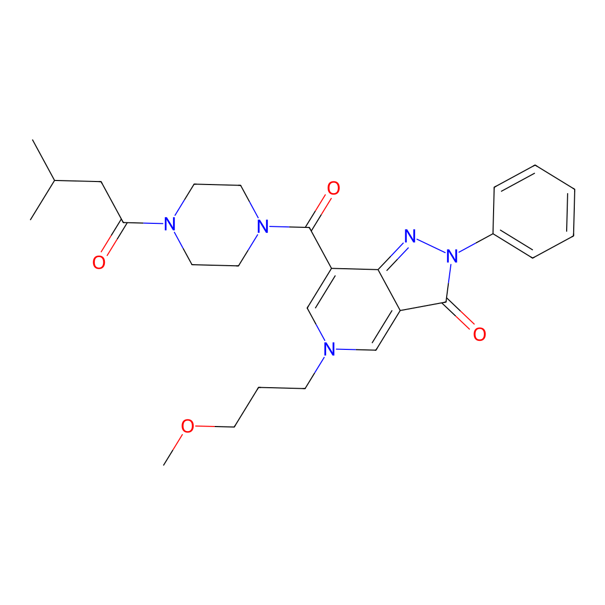 5-(3-methoxypropyl)-7-(4-(3-methylbutanoyl)piperazine-1-carbonyl)-2-phenyl-2H-pyrazolo[4,3-c]pyridin-3(5H)-one molecular structure, CAS 1021078-08-9