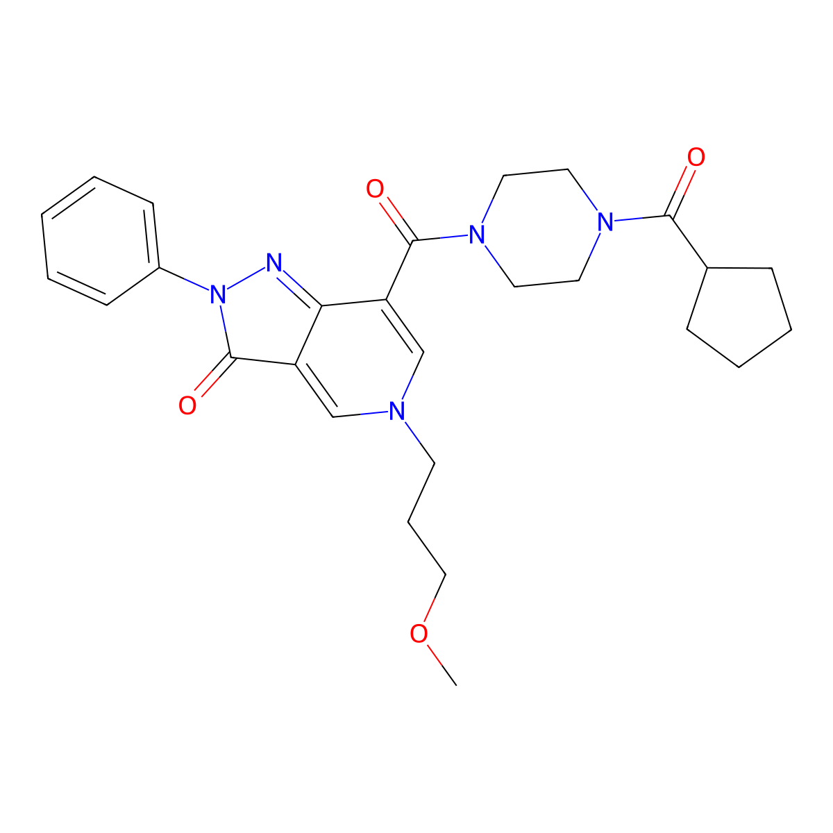 7-(4-(cyclopentanecarbonyl)piperazine-1-carbonyl)-5-(3-methoxypropyl)-2-phenyl-2H-pyrazolo[4,3-c]pyridin-3(5H)-one molecular structure, CAS 1021078-11-4