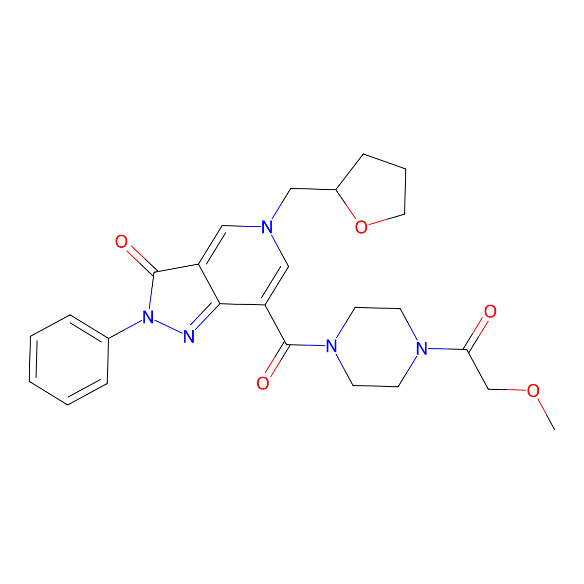 7-(4-(2-methoxyacetyl)piperazine-1-carbonyl)-2-phenyl-5-((tetrahydrofuran-2-yl)methyl)-2H-pyrazolo[4,3-c]pyridin-3(5H)-one molecular structure, CAS 1021078-16-9