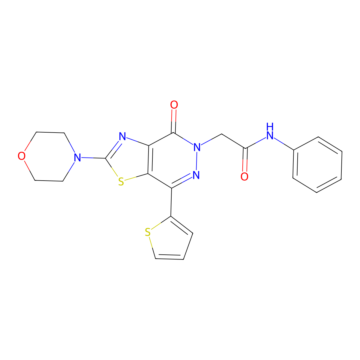 2-(2-morpholino-4-oxo-7-(thiophen-2-yl)thiazolo[4,5-d]pyridazin-5(4H)-yl)-N-phenylacetamide molecular structure, CAS 1021078-26-1