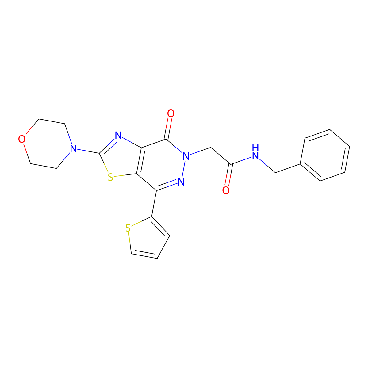 N-benzyl-2-(2-morpholino-4-oxo-7-(thiophen-2-yl)thiazolo[4,5-d]pyridazin-5(4H)-yl)acetamide molecular structure, CAS 1021078-30-7
