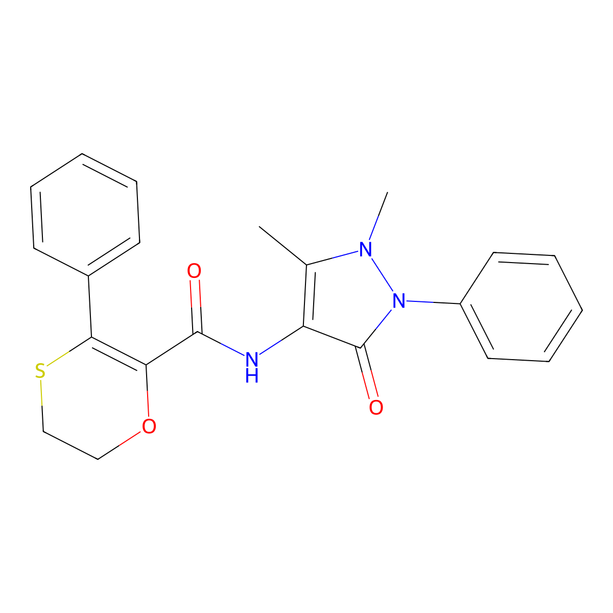 N-(1,5-dimethyl-3-oxo-2-phenyl-2,3-dihydro-1H-pyrazol-4-yl)-3-phenyl-5,6-dihydro-1,4-oxathiine-2-carboxamide molecular structure, CAS 1021078-31-8