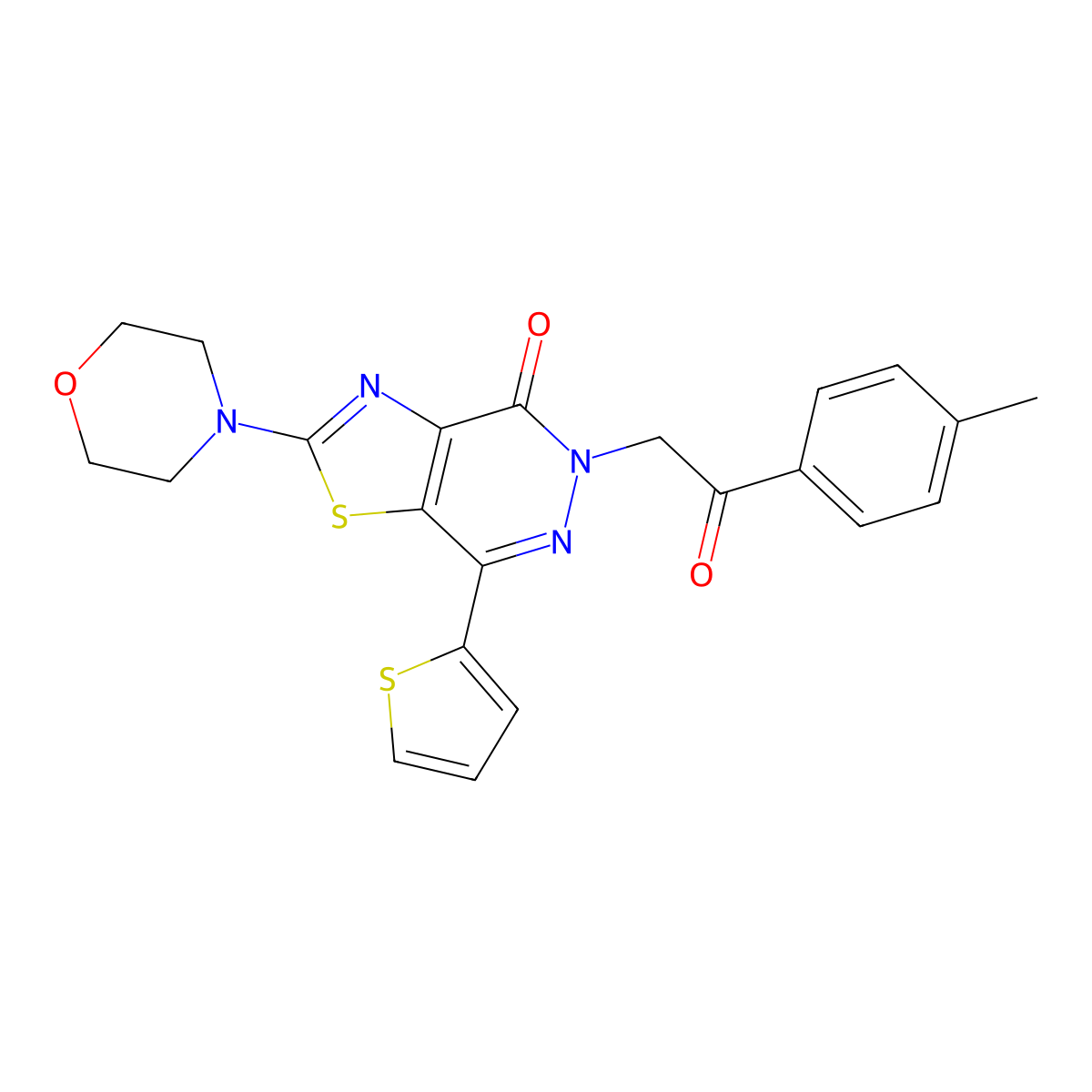 2-morpholino-5-(2-oxo-2-(p-tolyl)ethyl)-7-(thiophen-2-yl)thiazolo[4,5-d]pyridazin-4(5H)-one molecular structure, CAS 1021078-34-1