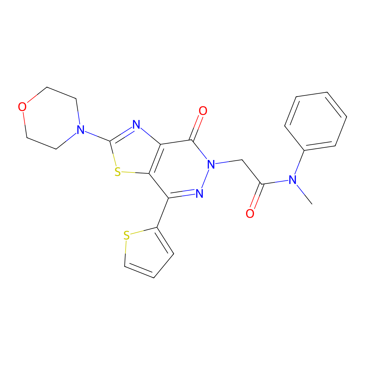 N-methyl-2-(2-morpholino-4-oxo-7-(thiophen-2-yl)thiazolo[4,5-d]pyridazin-5(4H)-yl)-N-phenylacetamide molecular structure, CAS 1021078-38-5
