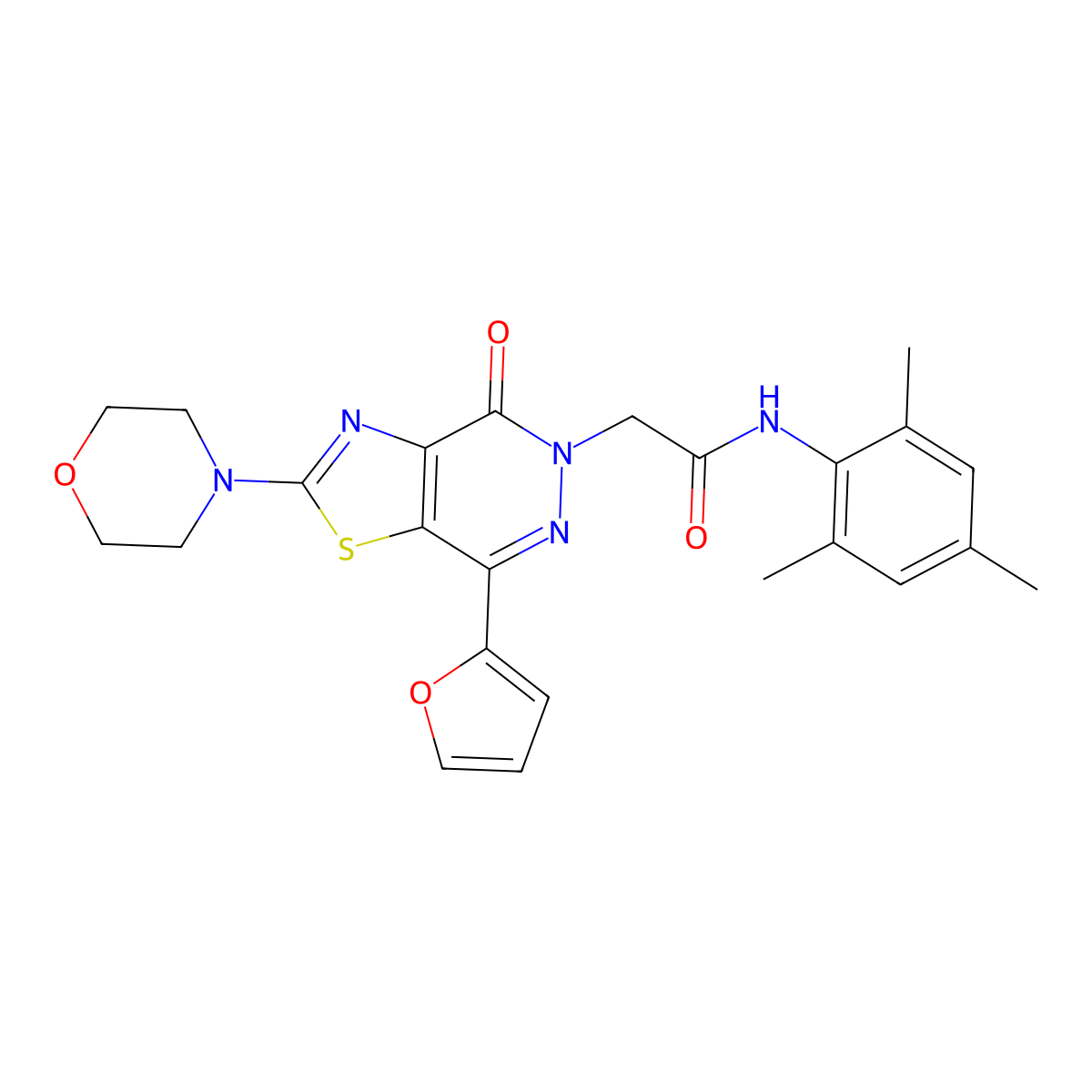 2-(7-(furan-2-yl)-2-morpholino-4-oxothiazolo[4,5-d]pyridazin-5(4H)-yl)-N-mesitylacetamide molecular structure, CAS 1021078-48-7