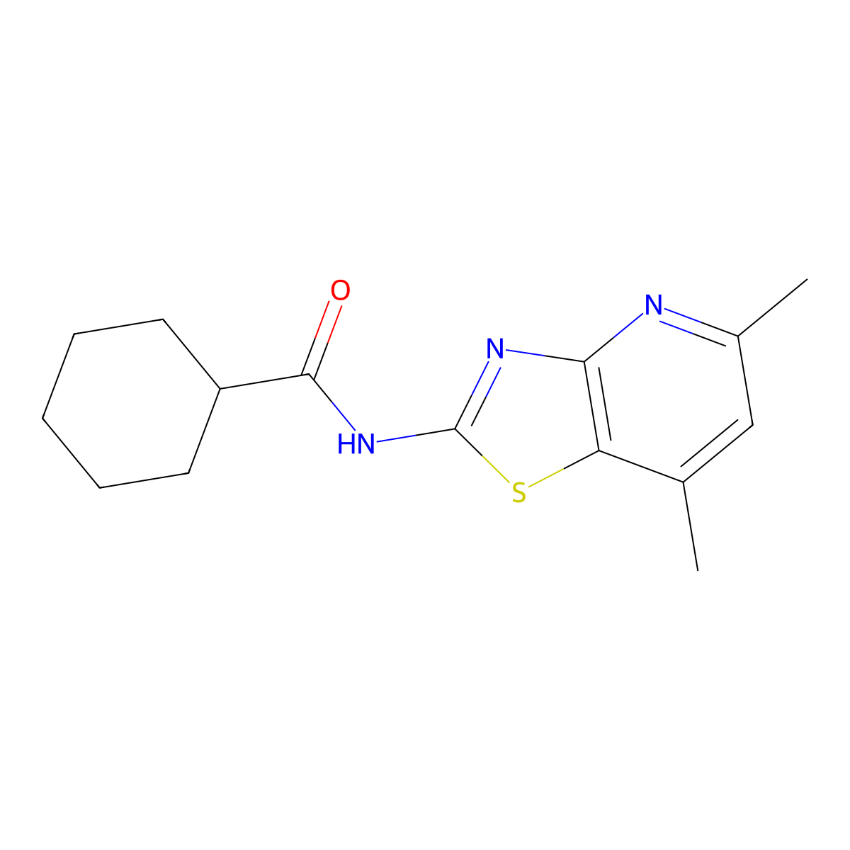 N-(5,7-dimethylthiazolo[4,5-b]pyridin-2-yl)cyclohexanecarboxamide molecular structure, CAS 1021078-63-6