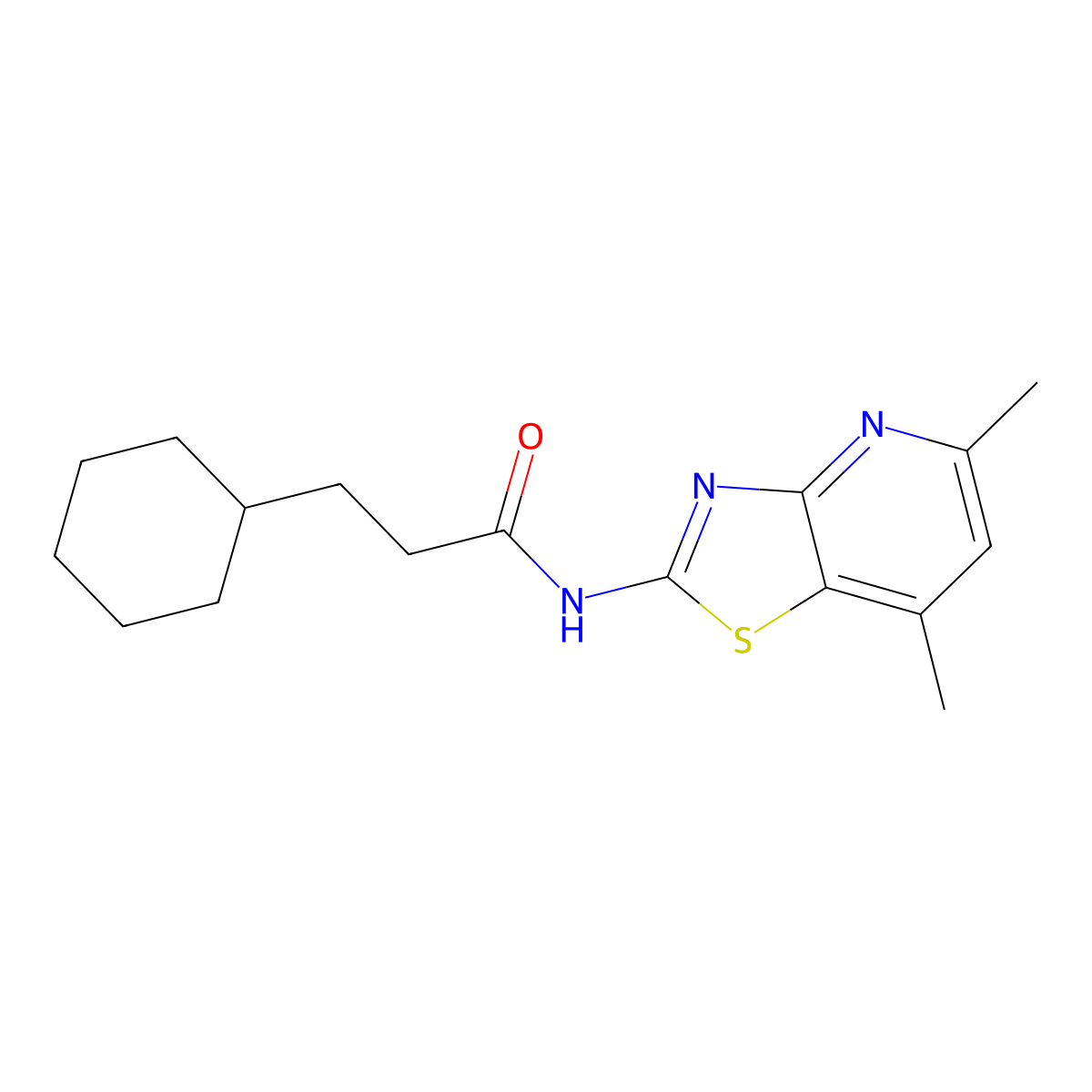3-cyclohexyl-N-(5,7-dimethylthiazolo[4,5-b]pyridin-2-yl)propanamide molecular structure, CAS 1021078-66-9