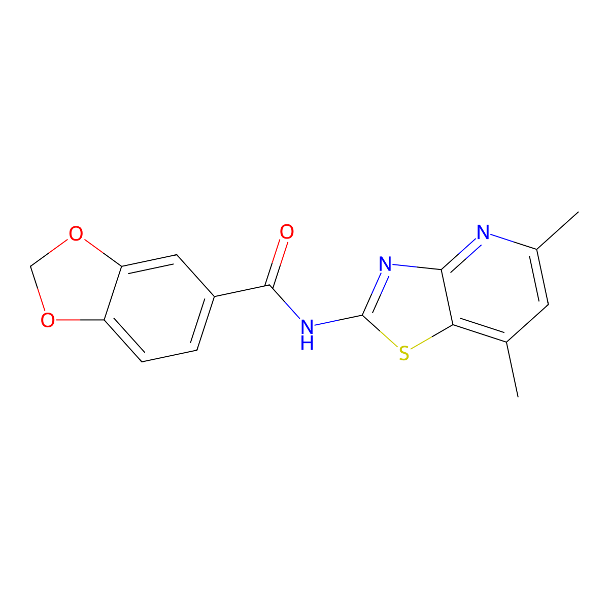 N-(5,7-dimethylthiazolo[4,5-b]pyridin-2-yl)benzo[d][1,3]dioxole-5-carboxamide molecular structure, CAS 1021078-72-7