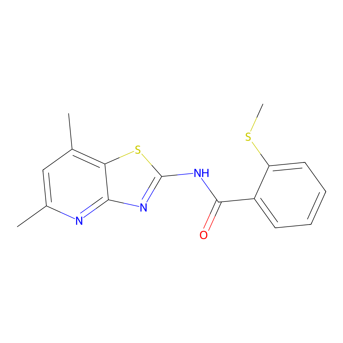 N-(5,7-dimethylthiazolo[4,5-b]pyridin-2-yl)-2-(methylthio)benzamide molecular structure, CAS 1021078-79-4