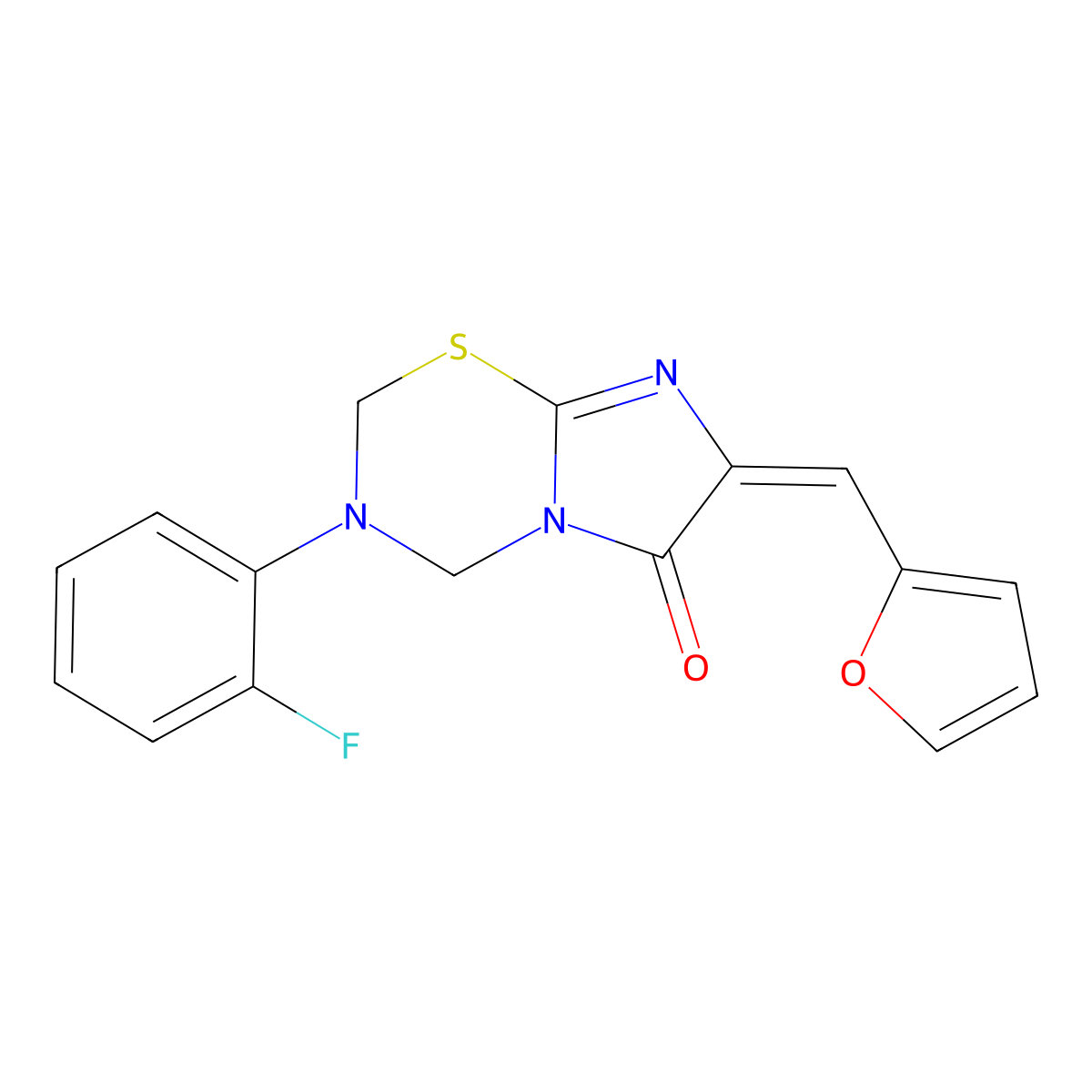 3-(2-Fluorophenyl)-7-(2-furanylmethylene)-3,4-dihydro-2H-imidazo[2,1-b]-1,3,5-thiadiazin-6(7H)-one molecular structure, CAS 1021079-11-7