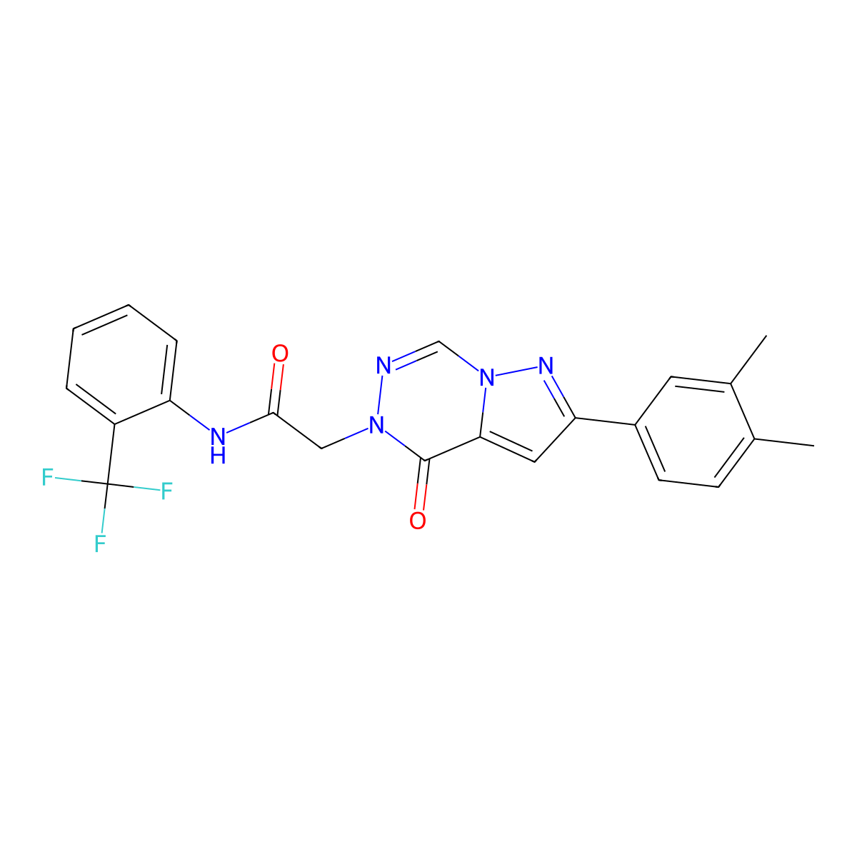 2-[2-(3,4-dimethylphenyl)-4-oxopyrazolo[1,5-d][1,2,4]triazin-5(4H)-yl]-N-[2-(trifluoromethyl)phenyl]acetamide molecular structure, CAS 1021079-17-3