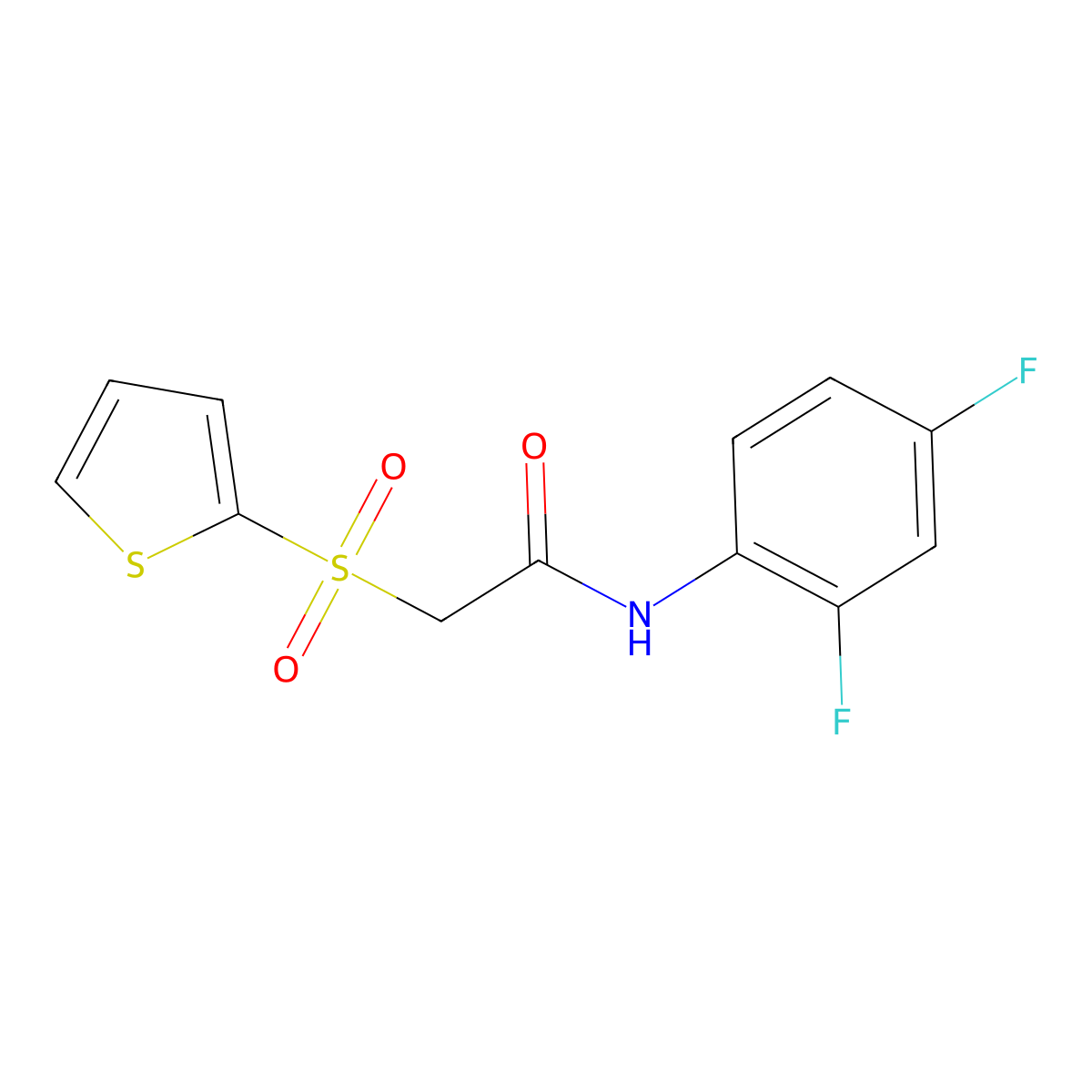 N-(2,4-difluorophenyl)-2-(thiophen-2-ylsulfonyl)acetamide molecular structure, CAS 1021079-35-5
