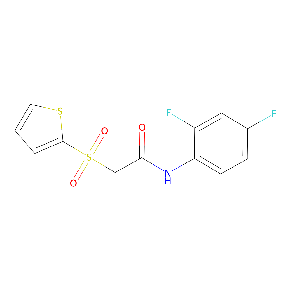 N-(2,4-difluorophenyl)-2-(thiophen-2-ylsulfonyl)acetamide molecular structure, CAS 1021079-35-5