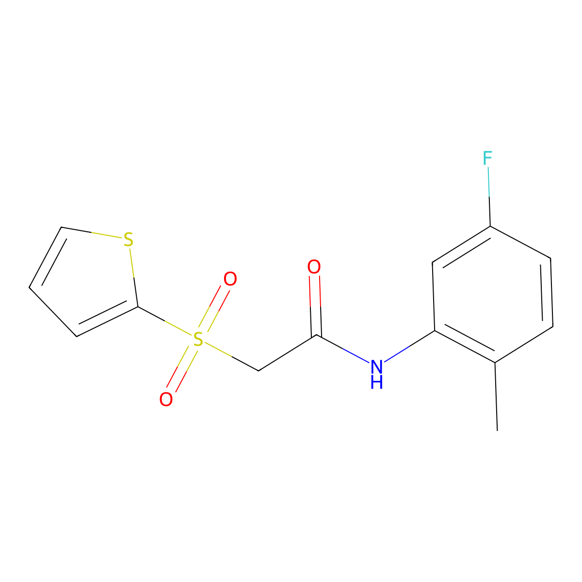 N-(5-fluoro-2-methylphenyl)-2-(thiophen-2-ylsulfonyl)acetamide molecular structure, CAS 1021079-39-9