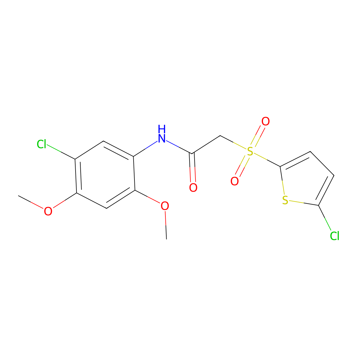 N-(5-chloro-2,4-dimethoxyphenyl)-2-((5-chlorothiophen-2-yl)sulfonyl)acetamide molecular structure, CAS 1021079-49-1