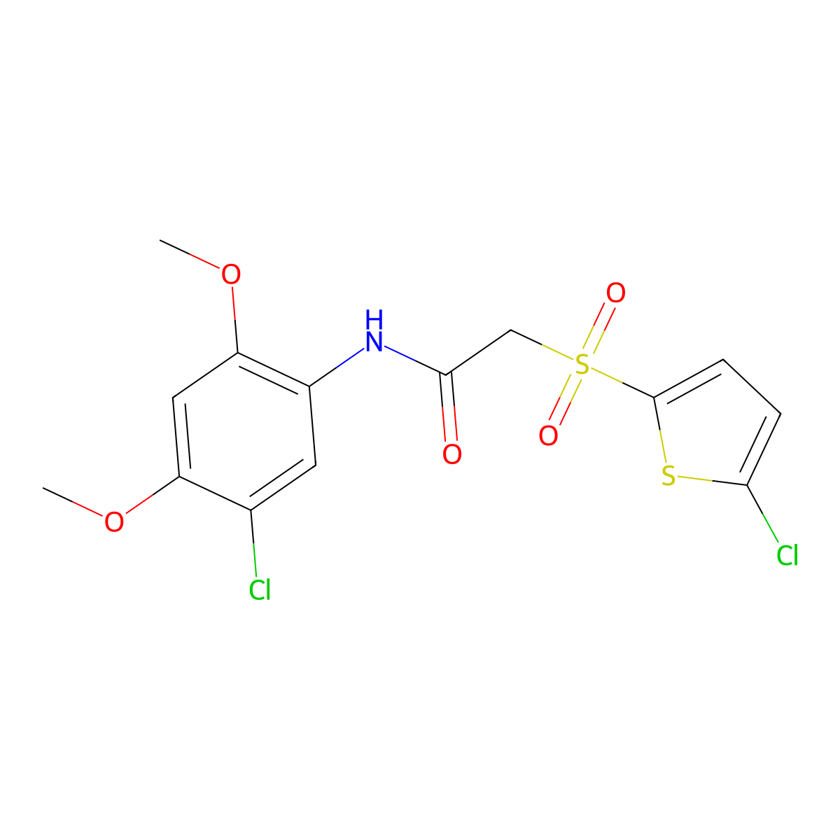 N-(5-chloro-2,4-dimethoxyphenyl)-2-((5-chlorothiophen-2-yl)sulfonyl)acetamide molecular structure, CAS 1021079-49-1