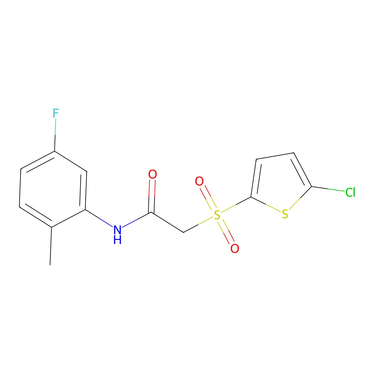 2-[(5-chlorothiophen-2-yl)sulfonyl]-N-(5-fluoro-2-methylphenyl)acetamide molecular structure, CAS 1021079-51-5