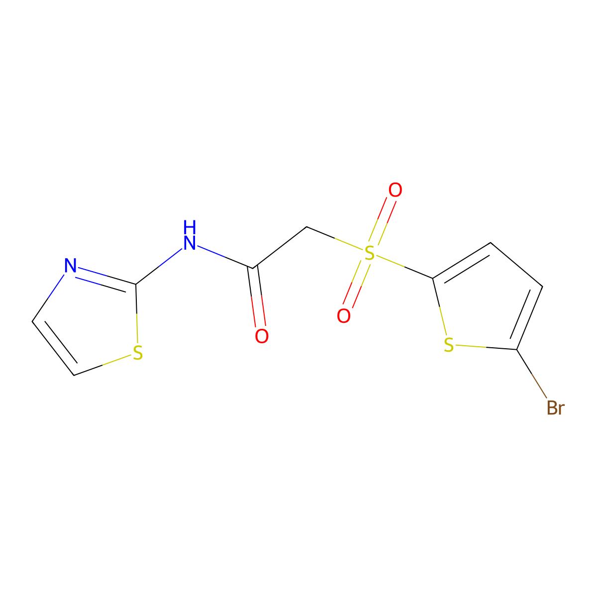 2-[(5-bromothiophen-2-yl)sulfonyl]-N-(1,3-thiazol-2-yl)acetamide molecular structure, CAS 1021079-53-7