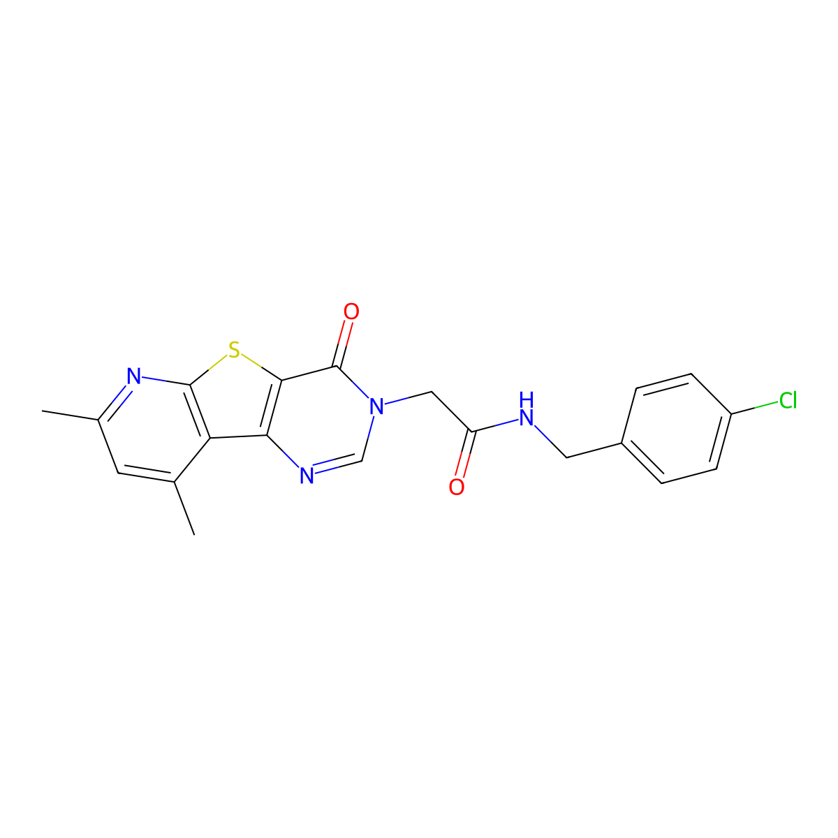 N-(4-chlorobenzyl)-2-(7,9-dimethyl-4-oxopyrido[3',2':4,5]thieno[3,2-d]pyrimidin-3(4H)-yl)acetamide molecular structure, CAS 1021079-57-1