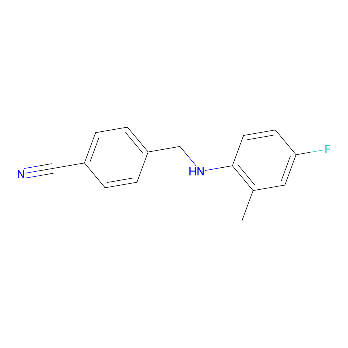 4-{[(4-Fluoro-2-methylphenyl)amino]methyl}benzonitrile molecular structure, CAS 1021080-21-6