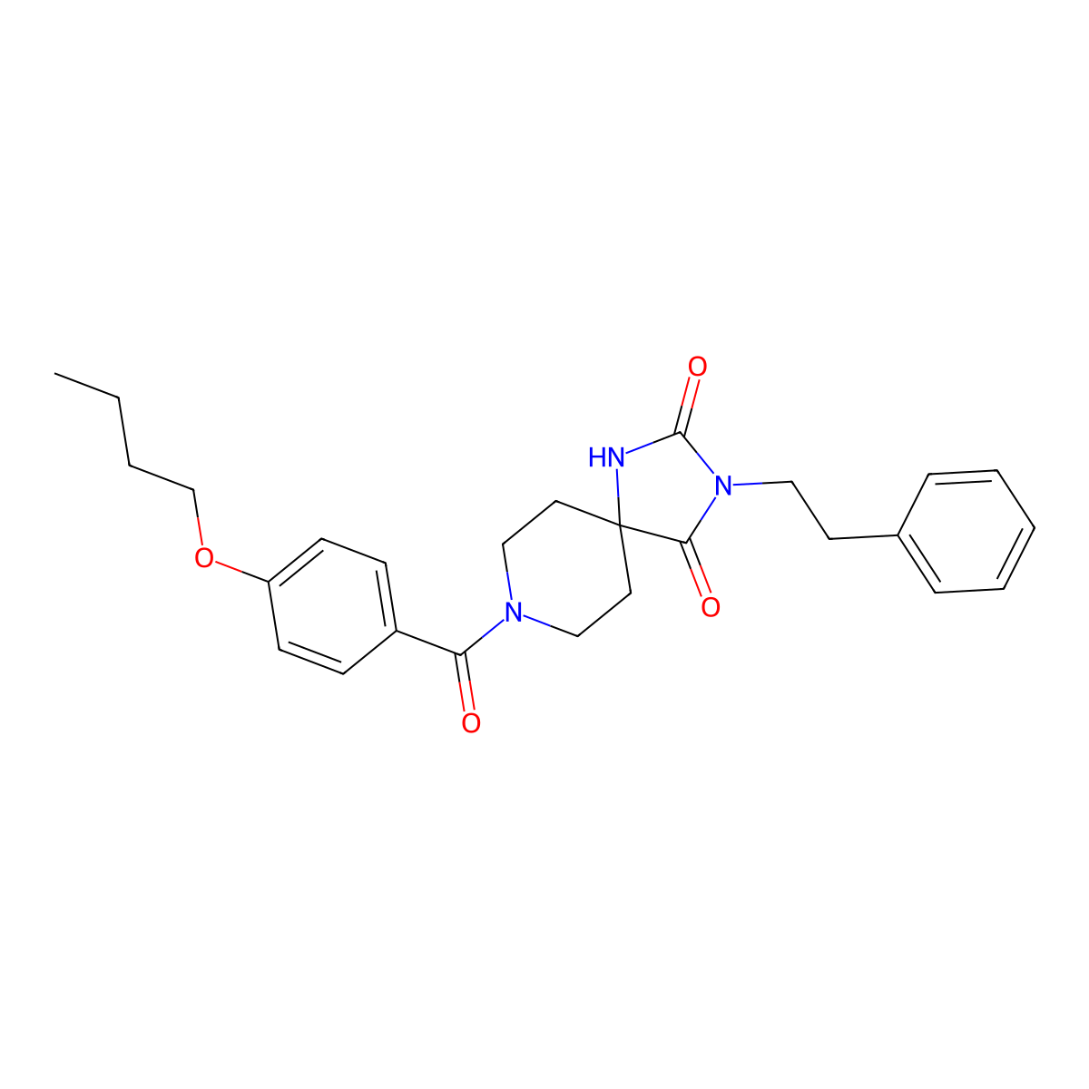 8-(4-Butoxybenzoyl)-3-phenethyl-1,3,8-triazaspiro[4.5]decane-2,4-dione molecular structure, CAS 1021081-22-0