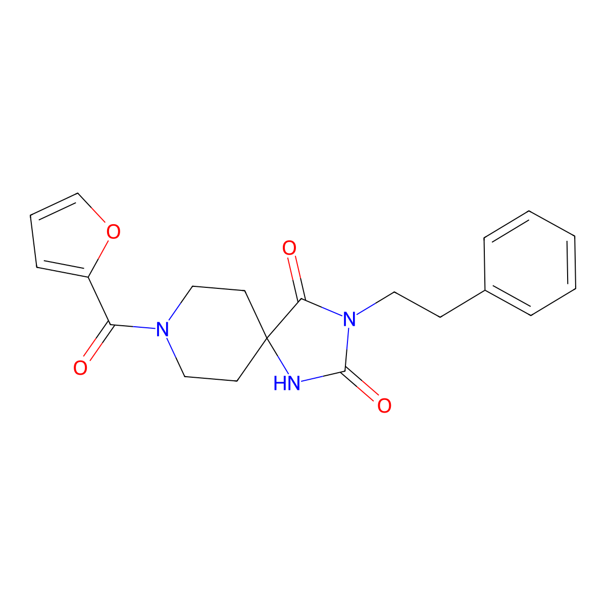 8-(Furan-2-carbonyl)-3-phenethyl-1,3,8-triazaspiro[4.5]decane-2,4-dione molecular structure, CAS 1021081-26-4