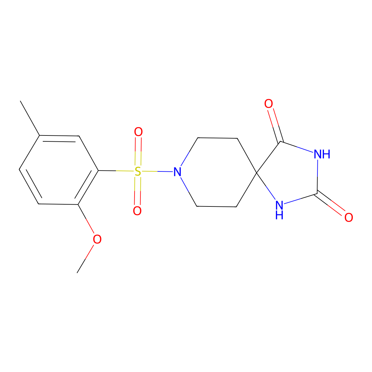 8-((2-Methoxy-5-methylphenyl)sulfonyl)-1,3,8-triazaspiro[4.5]decane-2,4-dione molecular structure, CAS 1021081-39-9