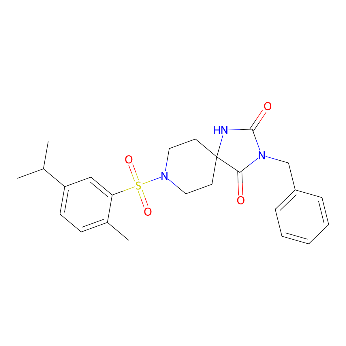 3-Benzyl-8-((5-isopropyl-2-methylphenyl)sulfonyl)-1,3,8-triazaspiro[4.5]decane-2,4-dione molecular structure, CAS 1021081-41-3