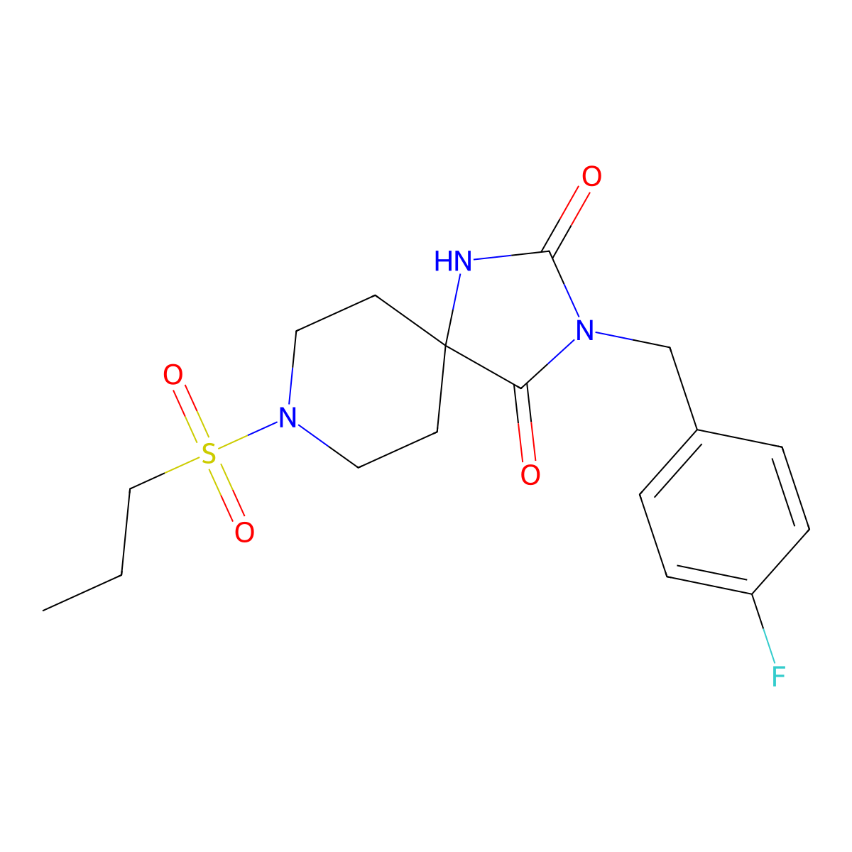 3-(4-Fluorobenzyl)-8-(propylsulfonyl)-1,3,8-triazaspiro[4.5]decane-2,4-dione molecular structure, CAS 1021081-45-7