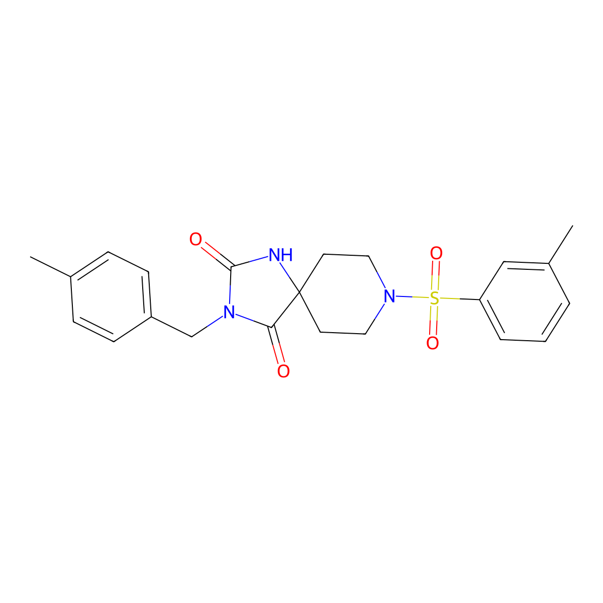 3-(4-Methylbenzyl)-8-(m-tolylsulfonyl)-1,3,8-triazaspiro[4.5]decane-2,4-dione molecular structure, CAS 1021081-48-0