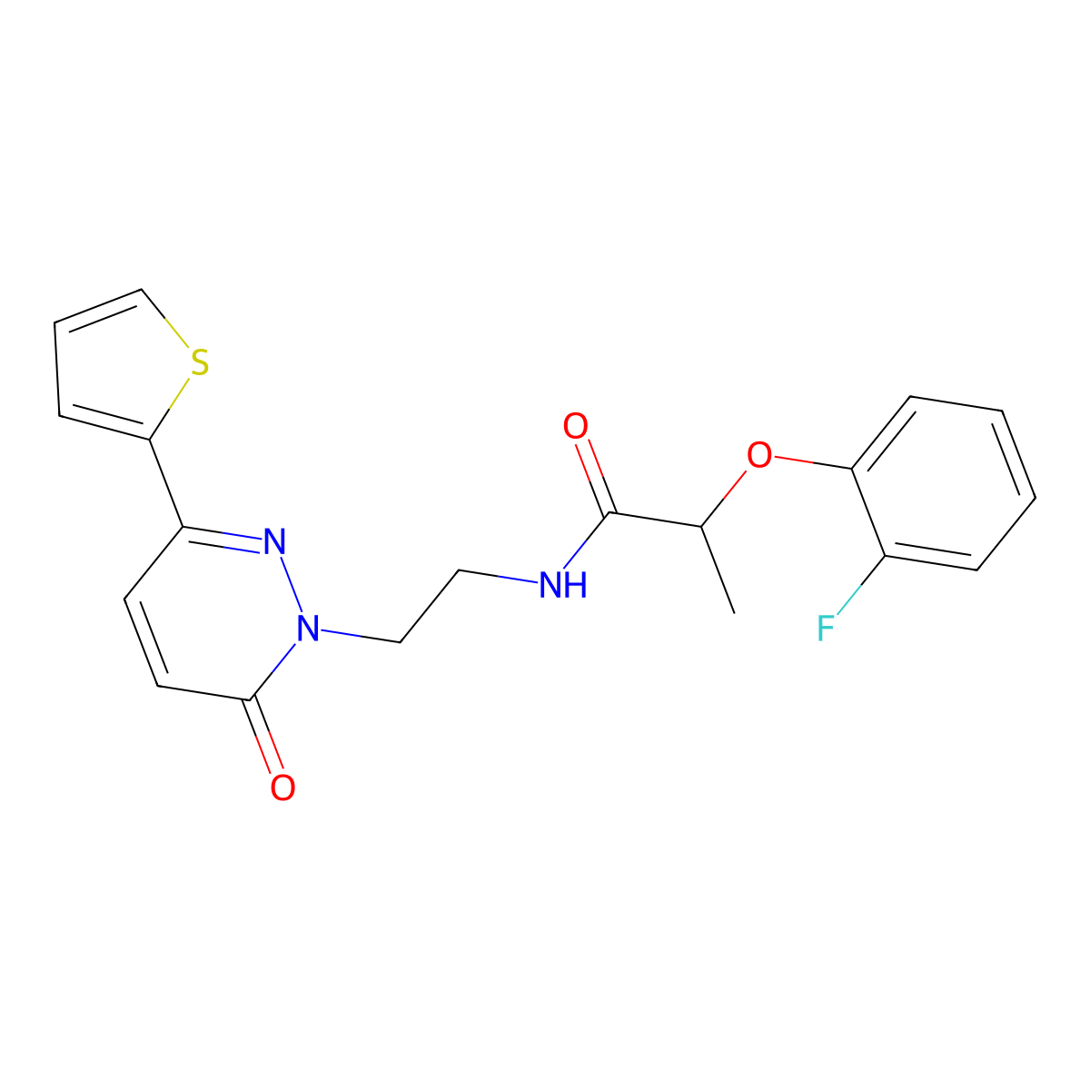 2-(2-fluorophenoxy)-N-(2-(6-oxo-3-(thiophen-2-yl)pyridazin-1(6H)-yl)ethyl)propanamide molecular structure, CAS 1021082-04-1