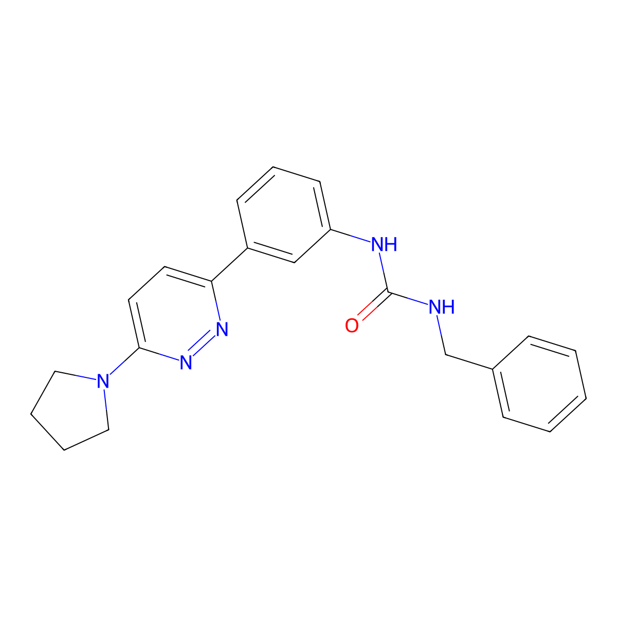 1-Benzyl-3-(3-(6-(pyrrolidin-1-yl)pyridazin-3-yl)phenyl)urea molecular structure, CAS 1021082-13-2