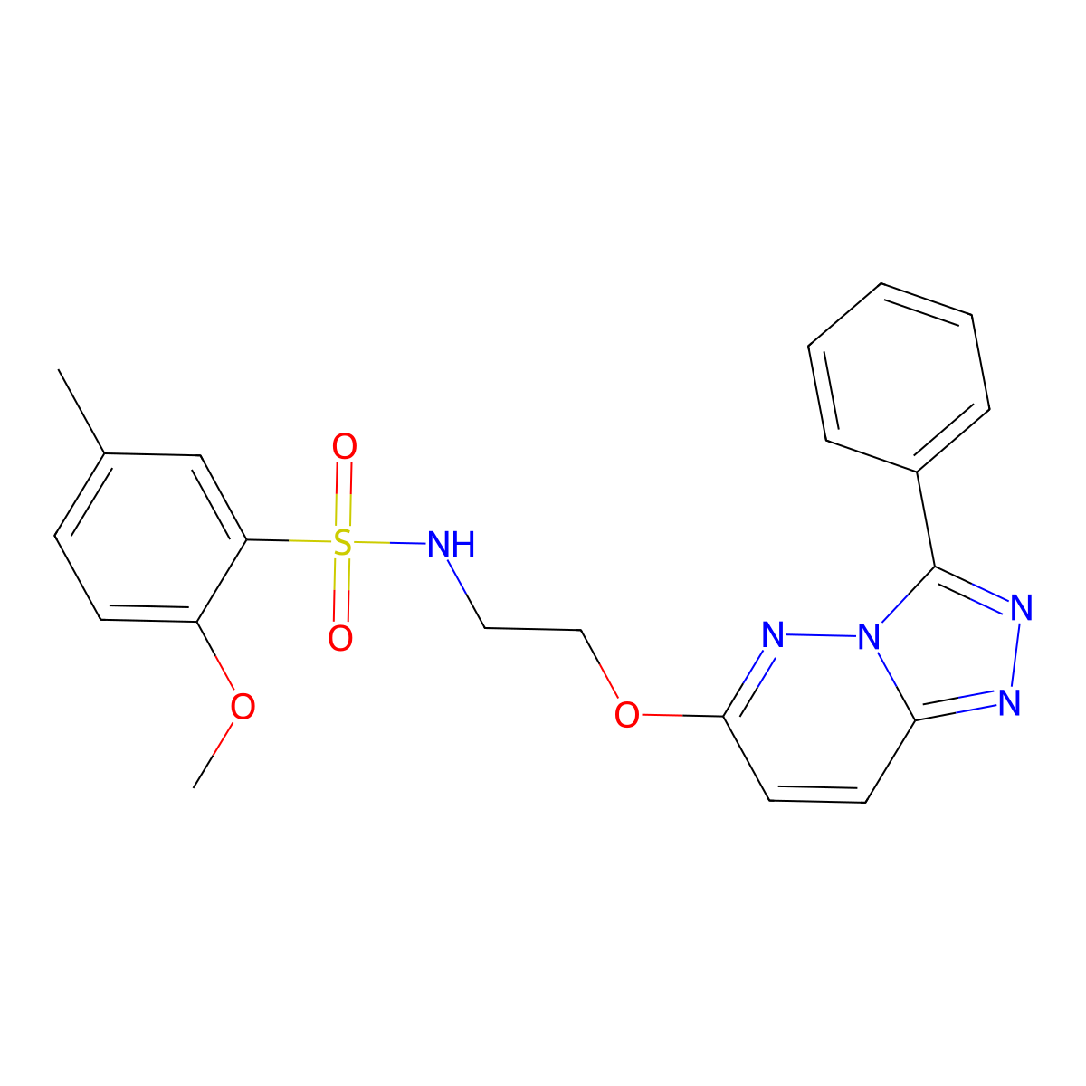 2-methoxy-5-methyl-N-(2-((3-phenyl-[1,2,4]triazolo[4,3-b]pyridazin-6-yl)oxy)ethyl)benzenesulfonamide molecular structure, CAS 1021082-26-7