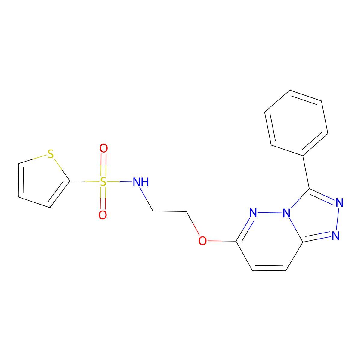 N-(2-((3-phenyl-[1,2,4]triazolo[4,3-b]pyridazin-6-yl)oxy)ethyl)thiophene-2-sulfonamide molecular structure, CAS 1021082-31-4