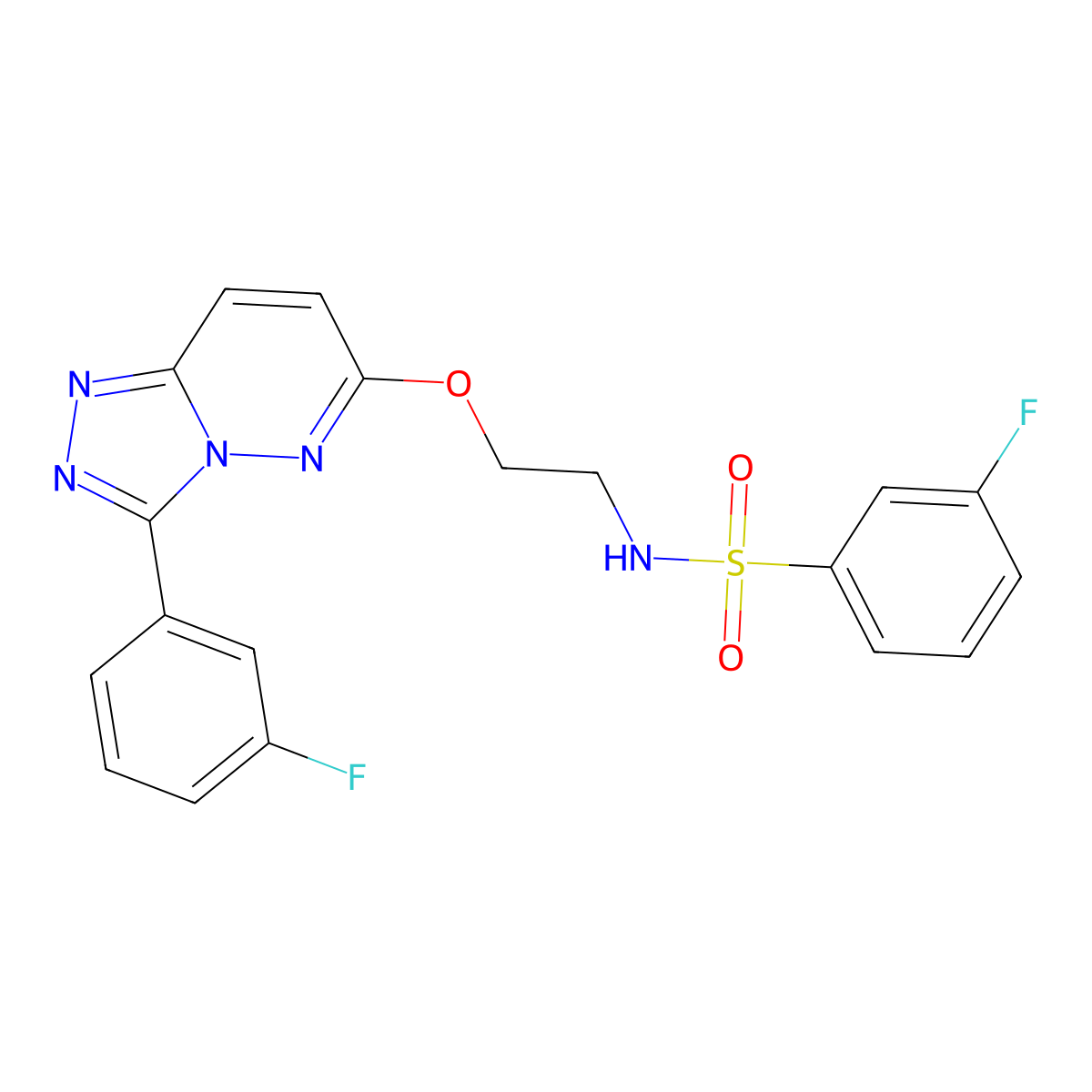 3-fluoro-N-(2-((3-(3-fluorophenyl)-[1,2,4]triazolo[4,3-b]pyridazin-6-yl)oxy)ethyl)benzenesulfonamide molecular structure, CAS 1021082-39-2
