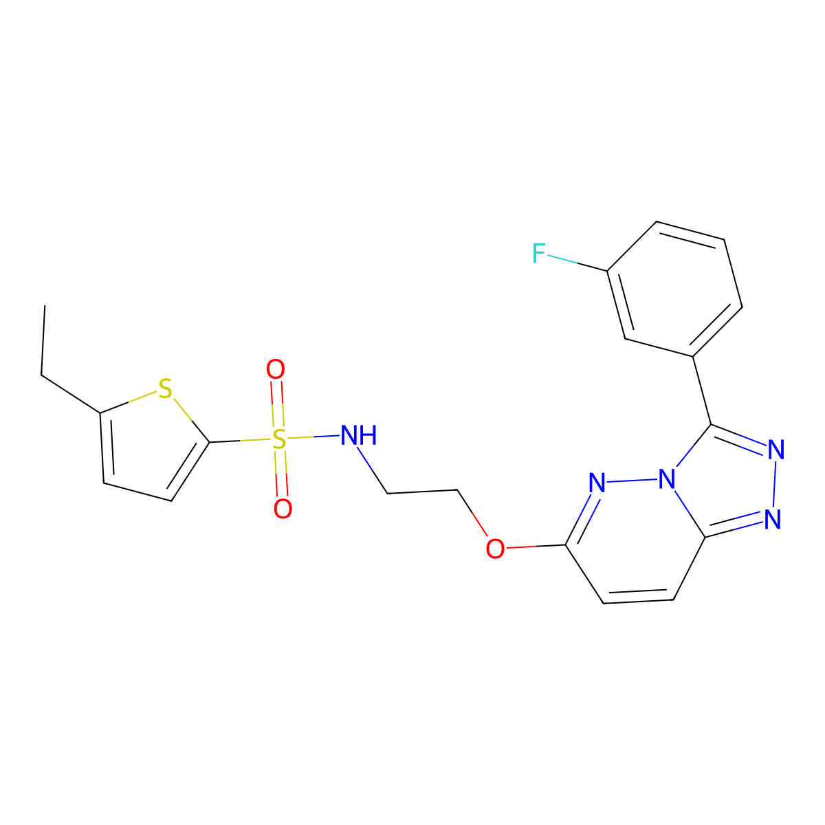 5-ethyl-N-(2-((3-(3-fluorophenyl)-[1,2,4]triazolo[4,3-b]pyridazin-6-yl)oxy)ethyl)thiophene-2-sulfonamide molecular structure, CAS 1021082-41-6