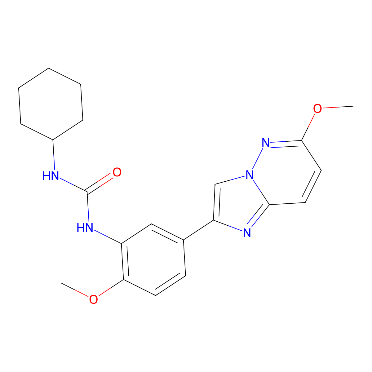 1-Cyclohexyl-3-(2-methoxy-5-(6-methoxyimidazo[1,2-b]pyridazin-2-yl)phenyl)urea molecular structure, CAS 1021082-79-0