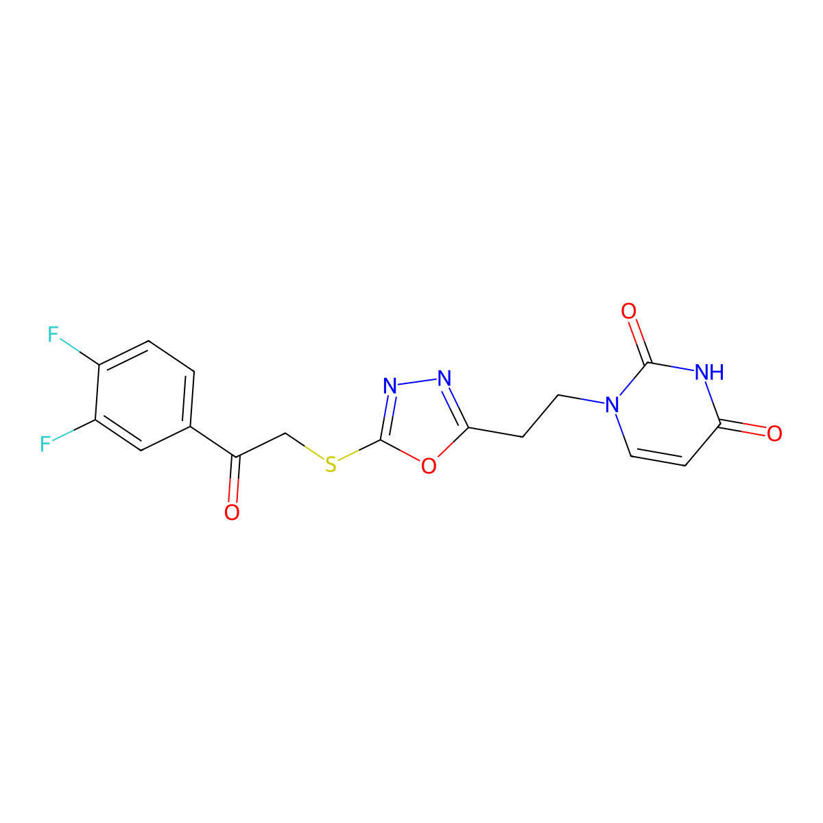 1-(2-(5-((2-(3,4-difluorophenyl)-2-oxoethyl)thio)-1,3,4-oxadiazol-2-yl)ethyl)pyrimidine-2,4(1H,3H)-dione molecular structure, CAS 1021082-82-5