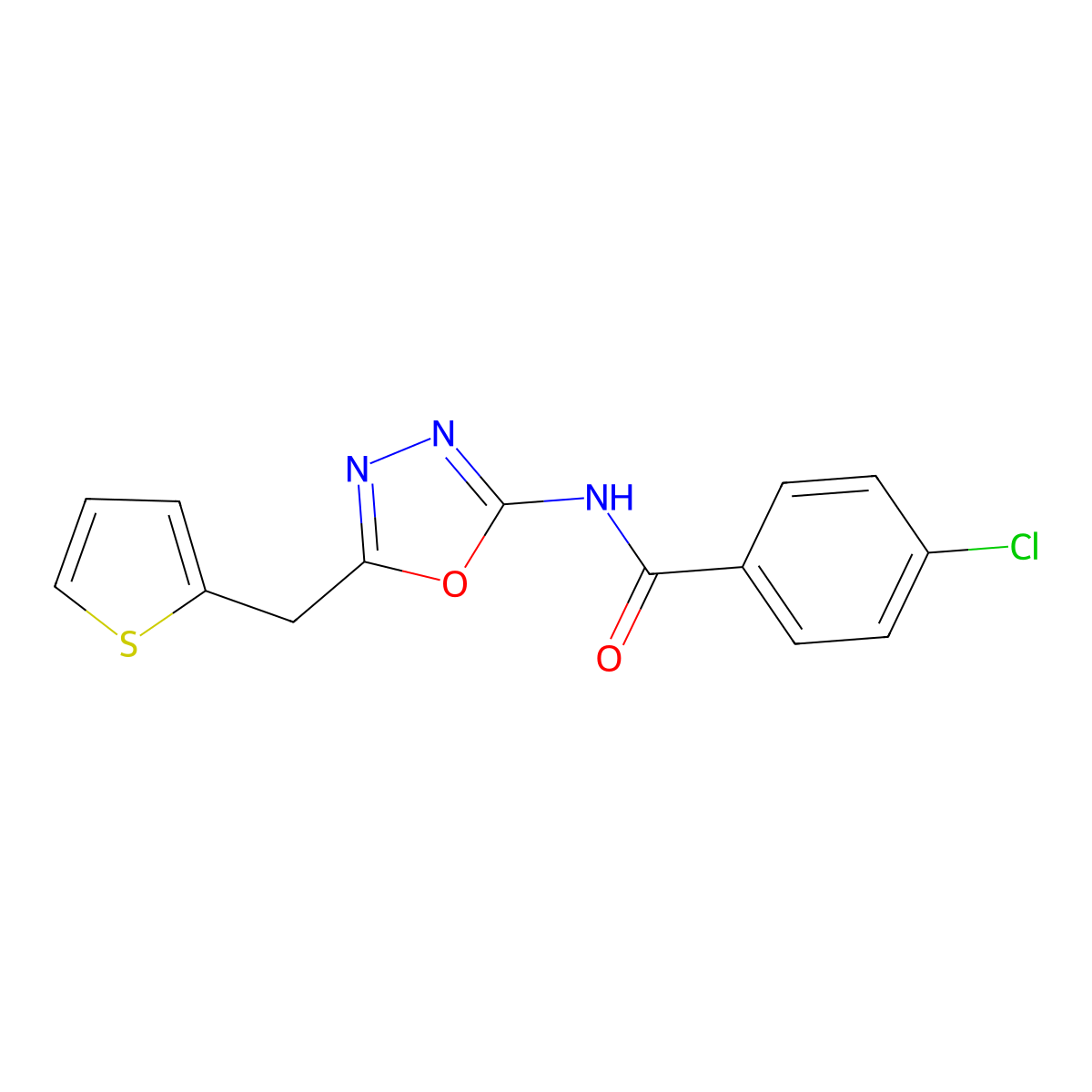 4-chloro-N-(5-(thiophen-2-ylmethyl)-1,3,4-oxadiazol-2-yl)benzamide molecular structure, CAS 1021082-88-1