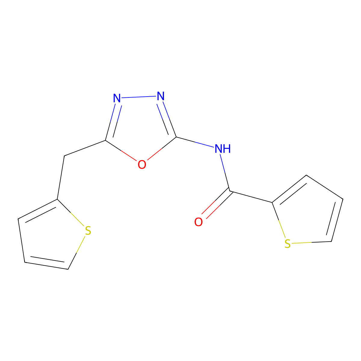 N-(5-(thiophen-2-ylmethyl)-1,3,4-oxadiazol-2-yl)thiophene-2-carboxamide molecular structure, CAS 1021082-91-6