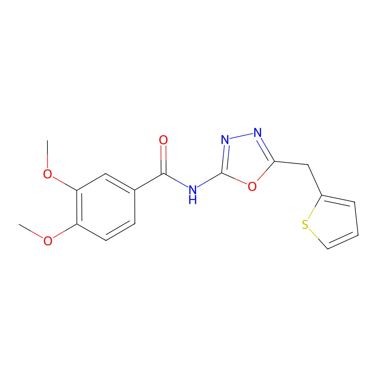 3,4-dimethoxy-N-(5-(thiophen-2-ylmethyl)-1,3,4-oxadiazol-2-yl)benzamide molecular structure, CAS 1021082-94-9
