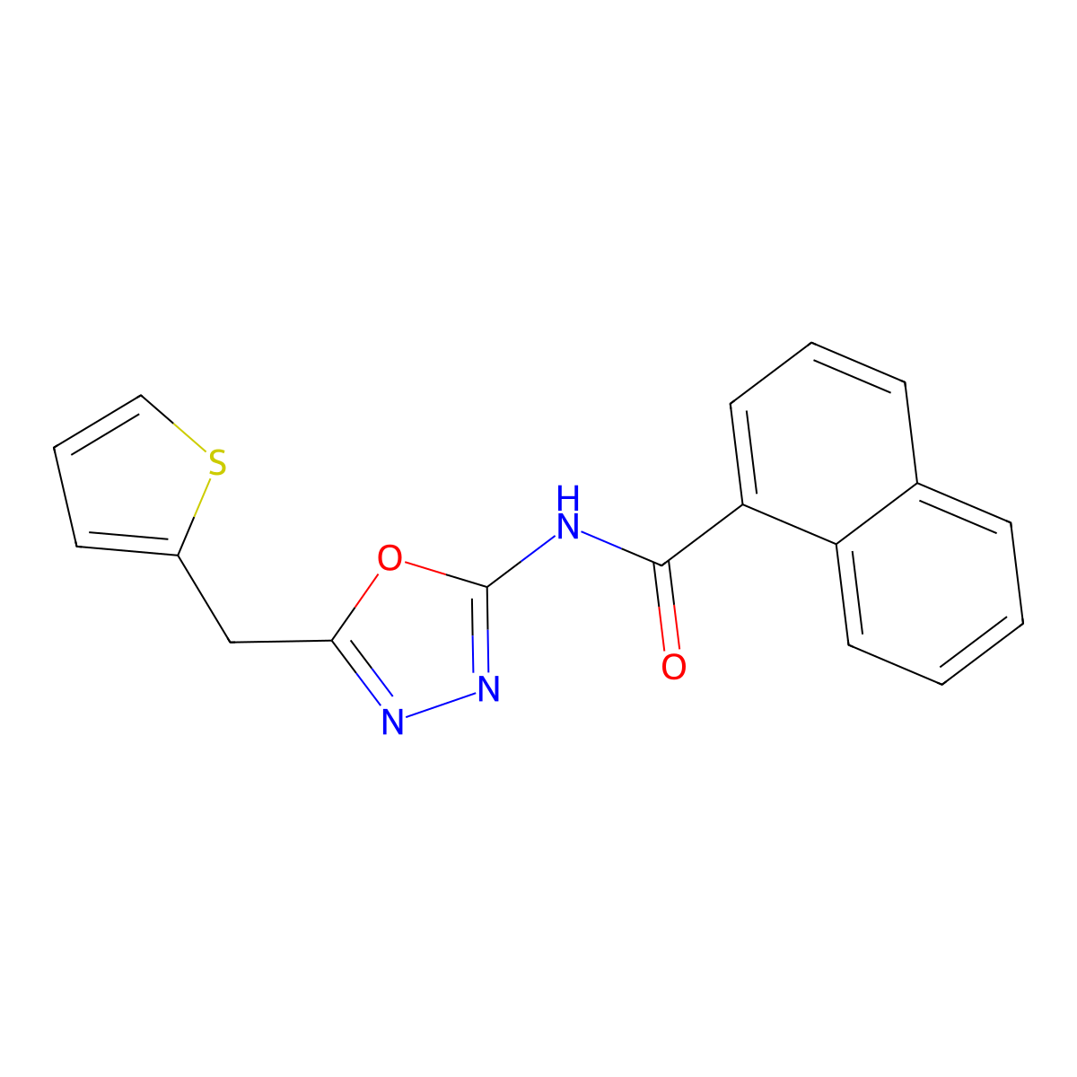 N-(5-(thiophen-2-ylmethyl)-1,3,4-oxadiazol-2-yl)-1-naphthamide molecular structure, CAS 1021083-02-2