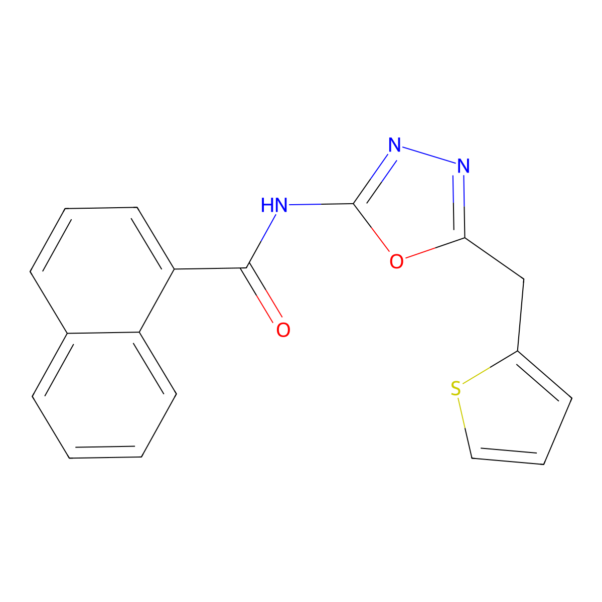 N-(5-(thiophen-2-ylmethyl)-1,3,4-oxadiazol-2-yl)-1-naphthamide molecular structure, CAS 1021083-02-2