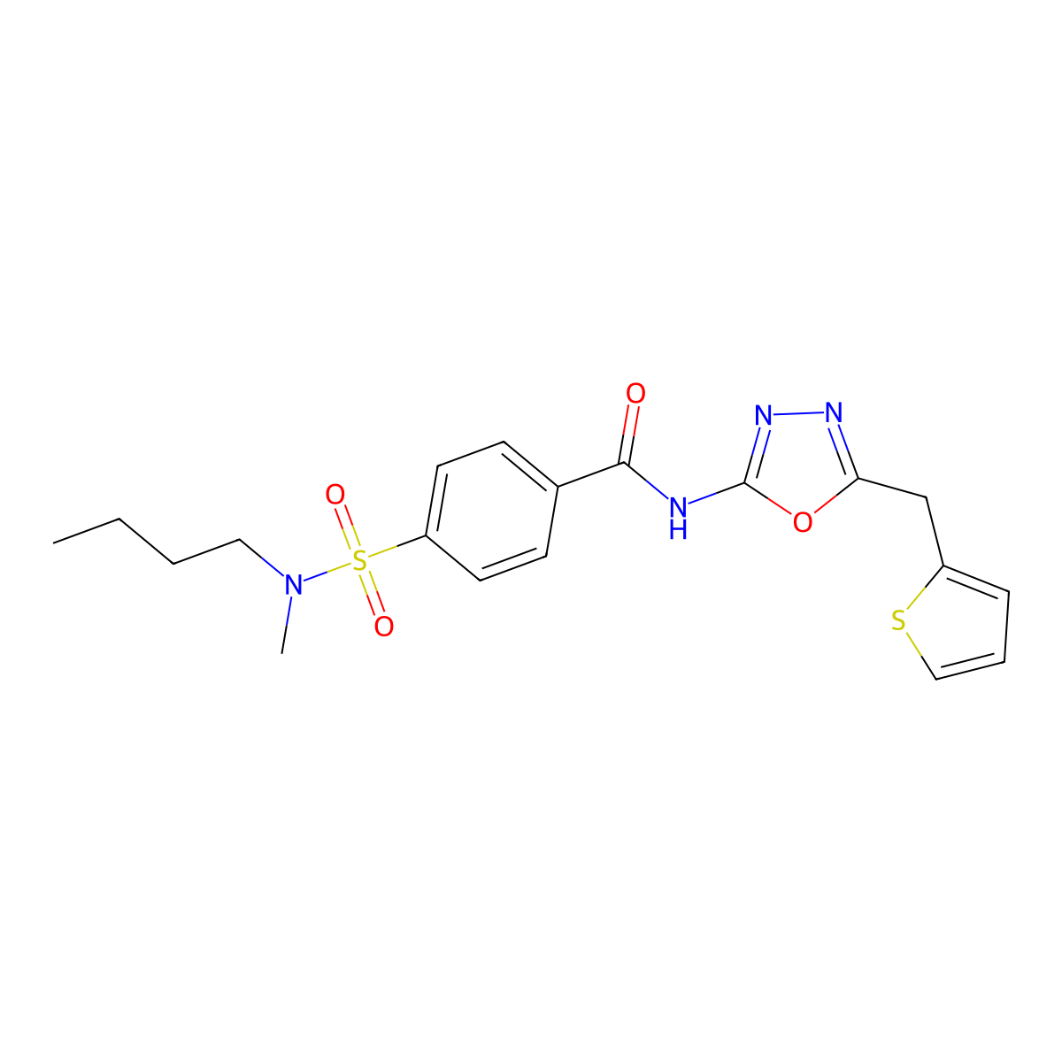4-(N-butyl-N-methylsulfamoyl)-N-(5-(thiophen-2-ylmethyl)-1,3,4-oxadiazol-2-yl)benzamide molecular structure, CAS 1021083-04-4
