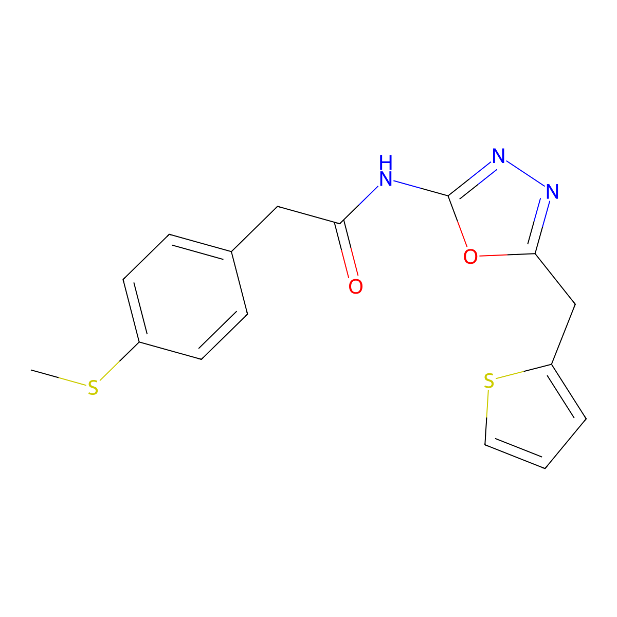 2-(4-(methylthio)phenyl)-N-(5-(thiophen-2-ylmethyl)-1,3,4-oxadiazol-2-yl)acetamide molecular structure, CAS 1021083-09-9