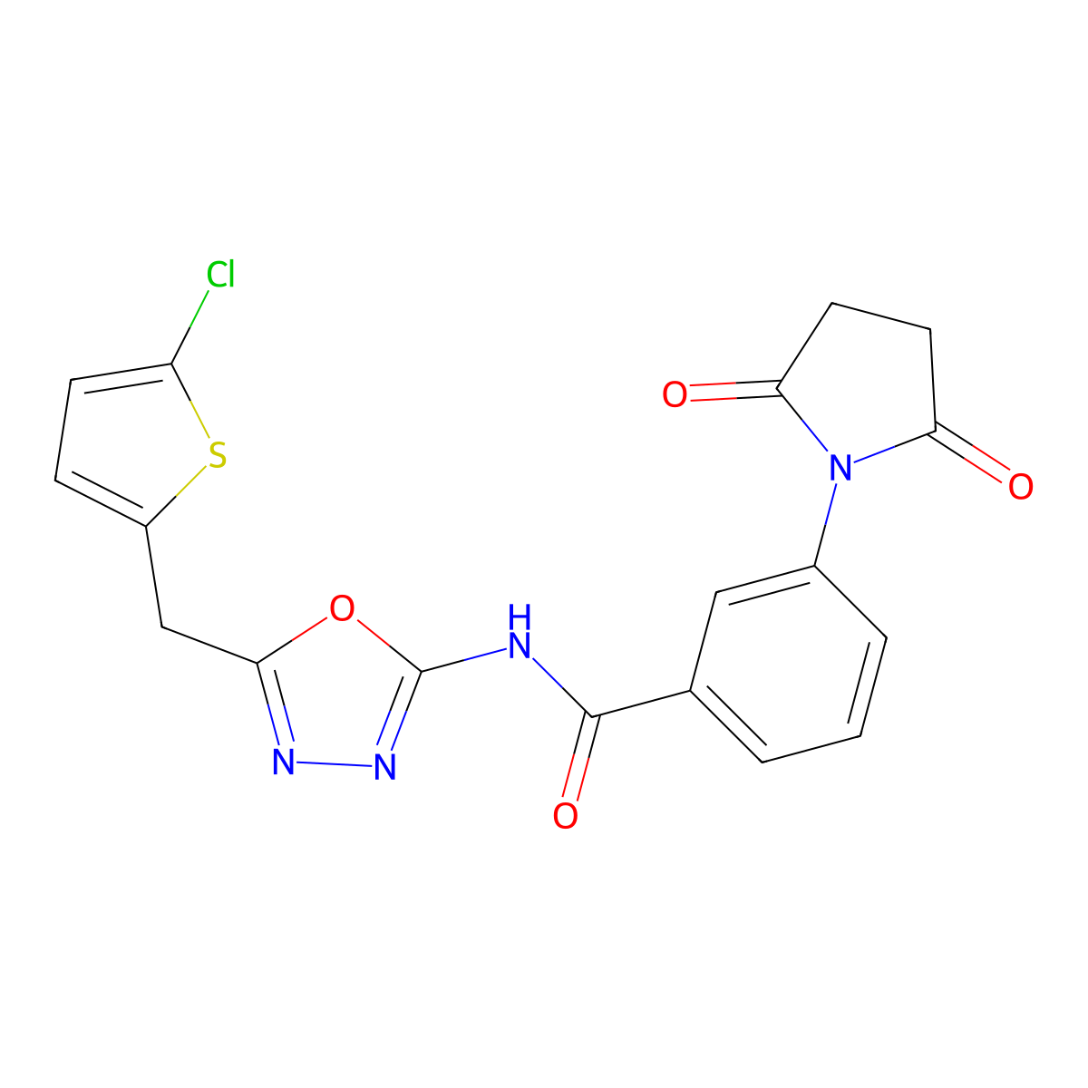 N-(5-((5-chlorothiophen-2-yl)methyl)-1,3,4-oxadiazol-2-yl)-3-(2,5-dioxopyrrolidin-1-yl)benzamide molecular structure, CAS 1021083-15-7