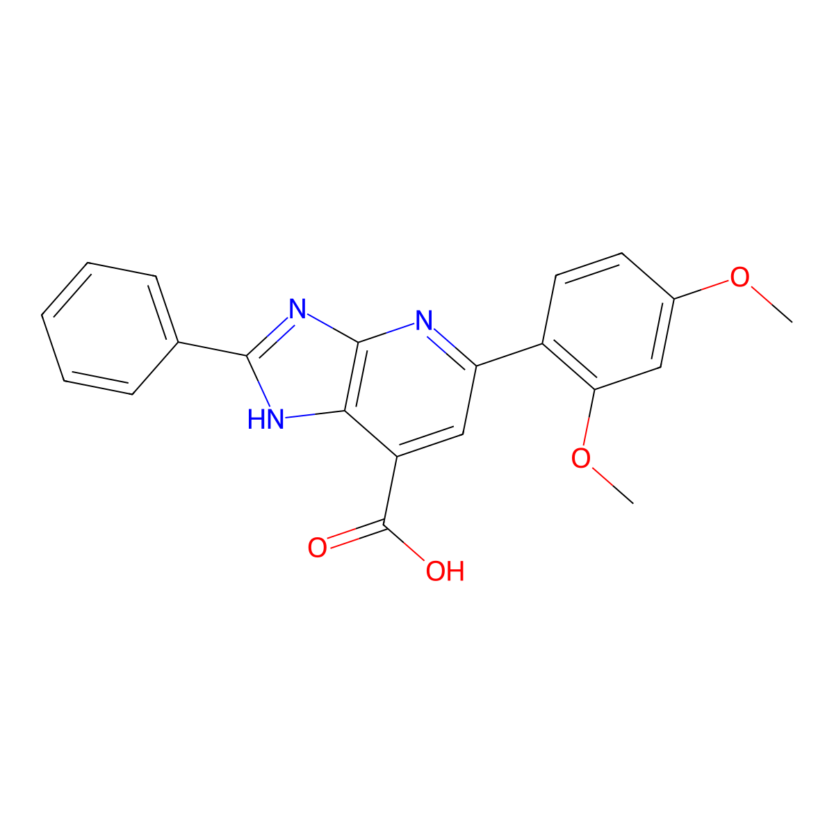 5-(2,4-dimethoxyphenyl)-2-phenyl-3H-imidazo[4,5-b]pyridine-7-carboxylic acid molecular structure, CAS 1021083-26-0