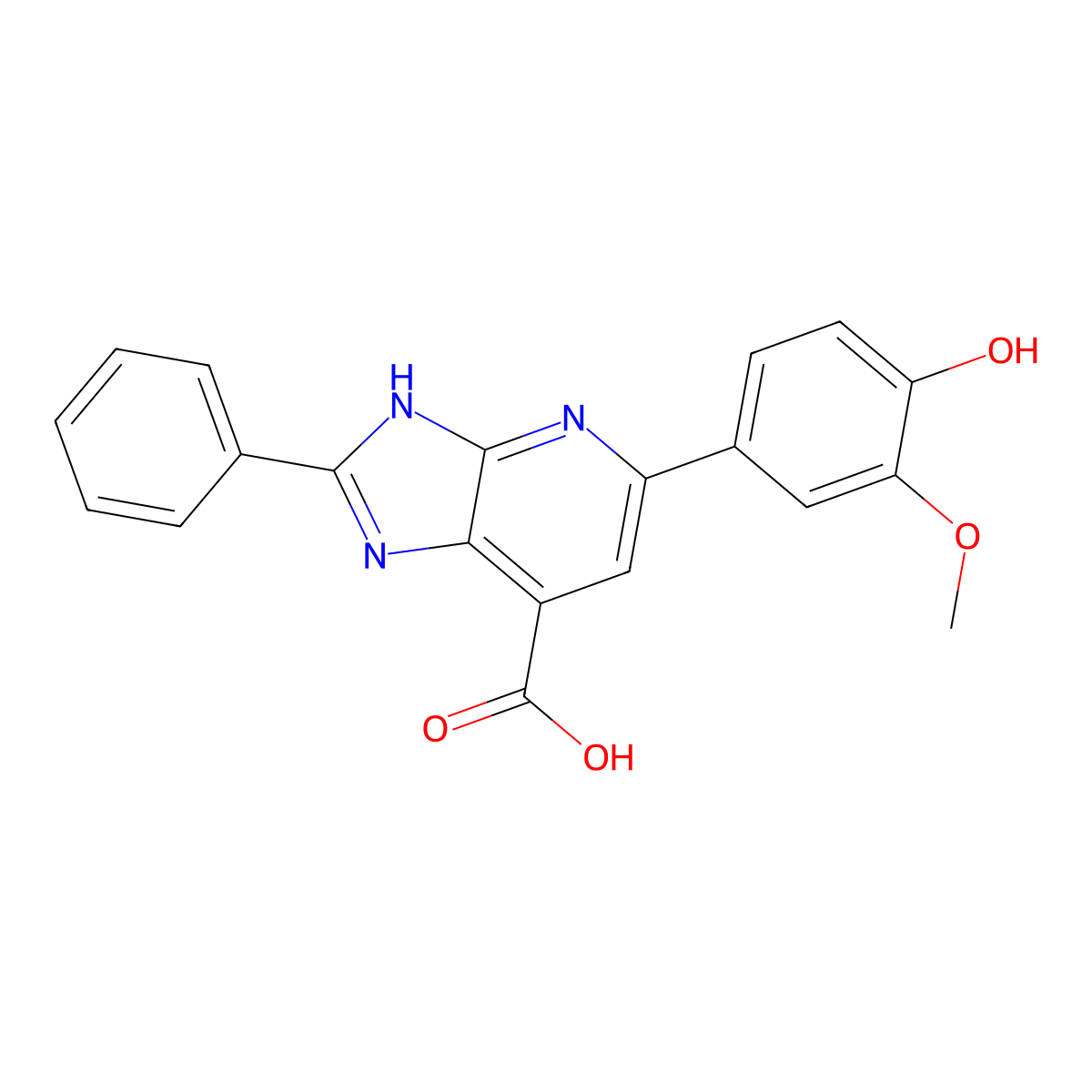 5-(4-hydroxy-3-methoxyphenyl)-2-phenyl-3H-imidazo[4,5-b]pyridine-7-carboxylic acid molecular structure, CAS 1021083-29-3